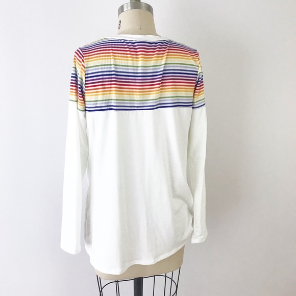 LAST ONE Rainbow Twist Front Soft Stretchy Tee 70s - Picture 4 of 7